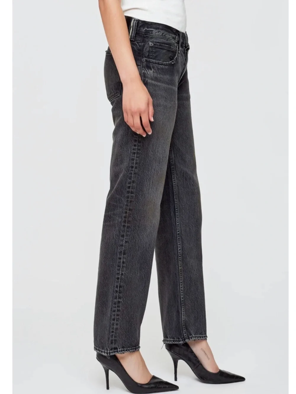 Moussy Vintage Iona Low Rise Straight Jeans Black Size 27